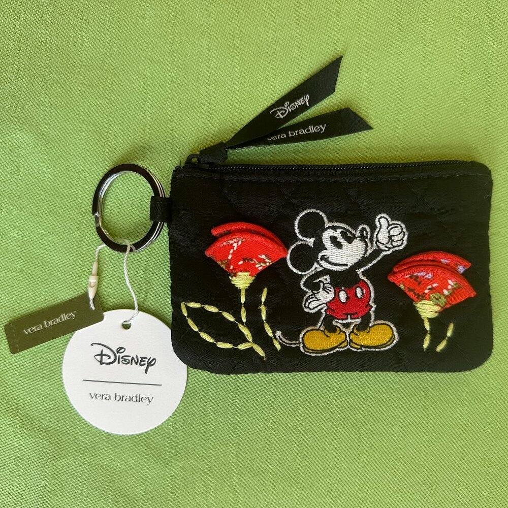 VERA BRADLEY DISNEY MICKEY AND MINNIE ZIP ID CASE:NWT PETAL SPRINGS
